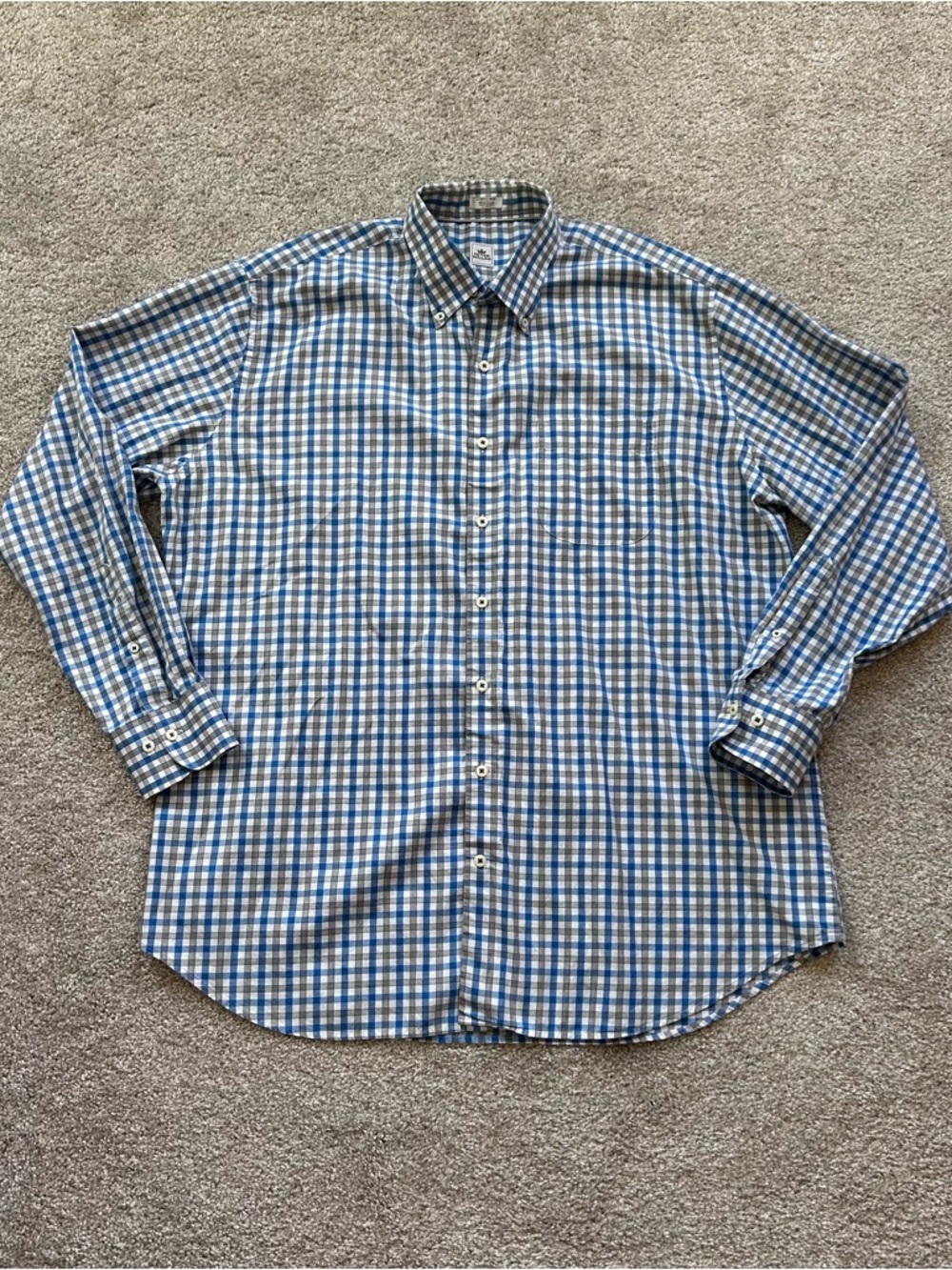 Peter Millar Crown Finish XL Mens Button Down Shirt Blue Gray Plaid 100% Cotton